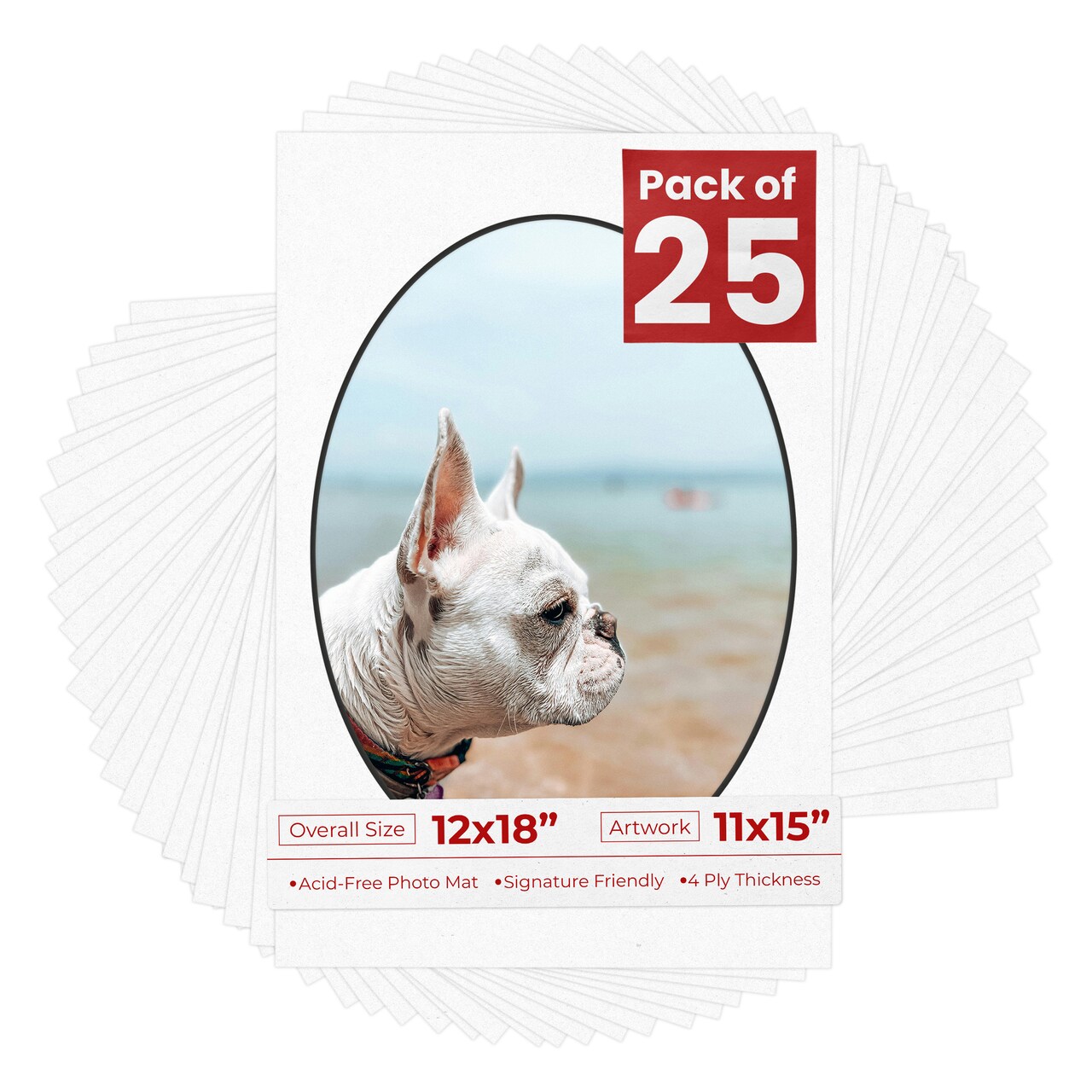 White with Black Core Mat Board for 12x18 Frames - Oval Opening for 11x15 Photos